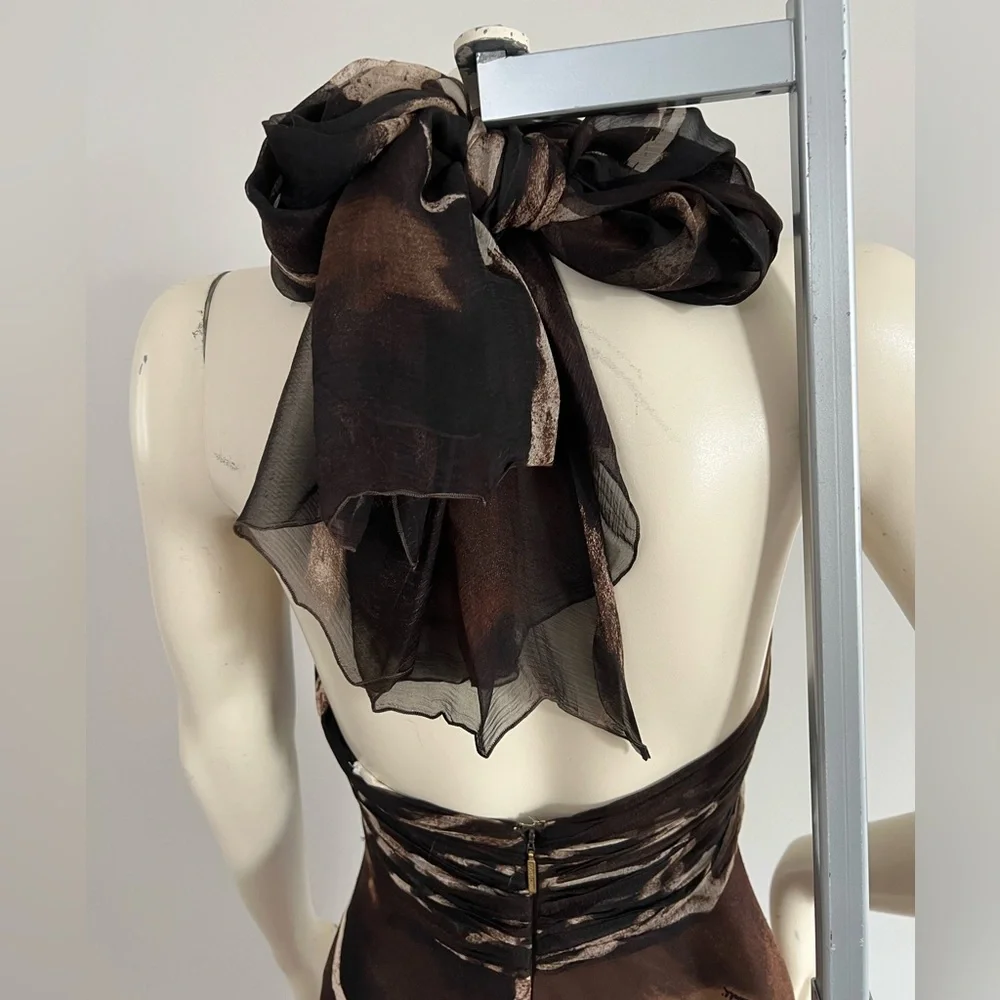 Roberto Cavalli Silk Animal Print Halter Gown with Snake Brooch – Size XS - Picture 6 of 17